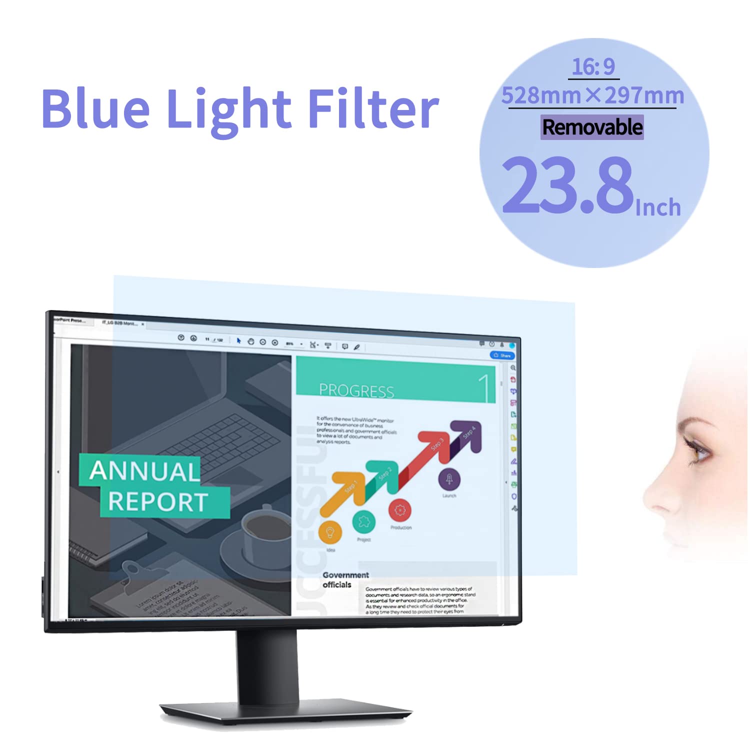 Lonkenn 23,8 Pulgadas Filtro de Anti Luz Azul, Protector de Pantalla Premium, Filtro Anti Deslumbrante Protección para Los Ojos Protector de Pantalla para 23,8"16:9 Ordenador Monitor(WxH:528*297mm)