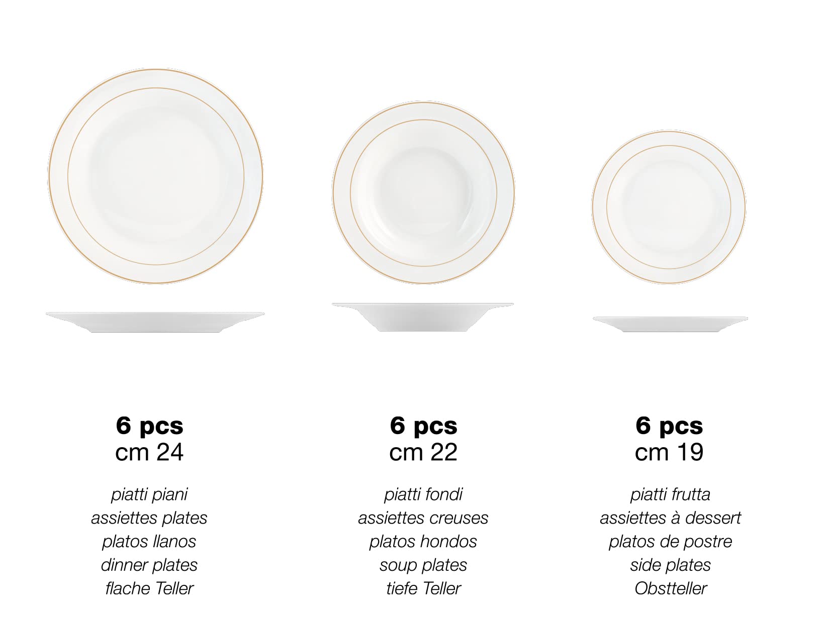 Home 18 pièces de vaisselle Montpellier en porcelaine, fil d’or, White