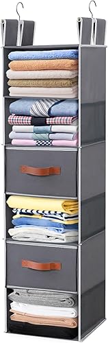 Posprica Organizador de armario colgante intercambiable de 6 niveles con 2 cajones, almacenamiento de tela plegable de doble cara con ganchos de