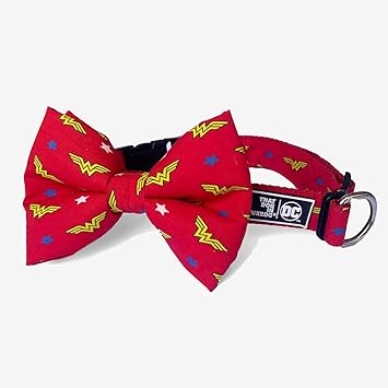 TDIT X?DC Wonder Woman Dog Bow Tie with Adjustable Dog Collar (Size Small)