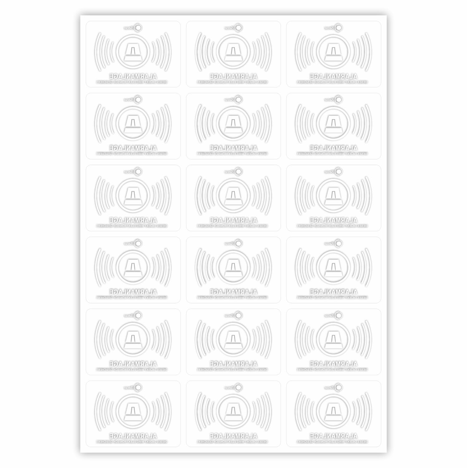 Juego de 18 pegatinas sistema de alarma, adhesivo interior I 5 x 3,5 cm I Atención objeto está asegurado con alarma I para cristal de ventana, puerta I transparente I hin365