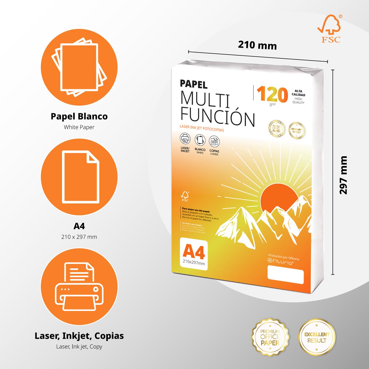 Folios a4 120gr 100 hojas, Papel Multiusos para Impresora, Folios para Impresoras Láser y de Inyección, Fotocopiadora, Para uso Oficina, Material Escolar, Paquete de Papel - Ofituria (120gr, 100h)