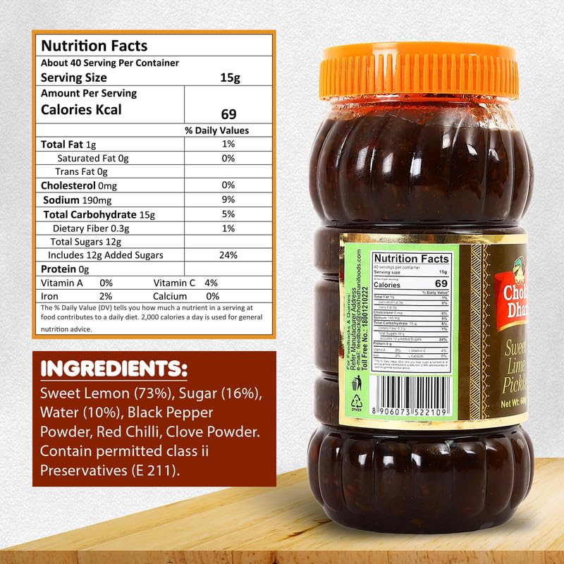 Chokhi Dhani Sweet Lime Pickle 600gm | Khatta Meetha Nimbu ka Achar | Sweet & Sour Lemon Pickle | Oil Free | No Artificial Flavours (Pack of 1) - Image 2 thumbnail