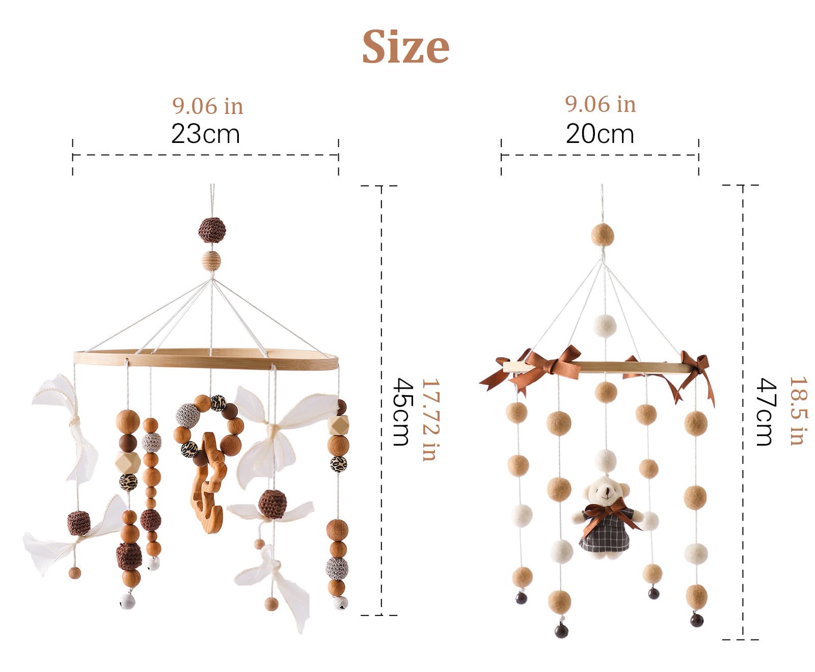 Kitten Coaxing Sleep Theme Wooden Bead Baby Crib Bell, Nursery Bedroom Beaded Baby Pendant, Mobile Crib Bell with Bell, Newborn Boy and Girl Photo Props (Bear)