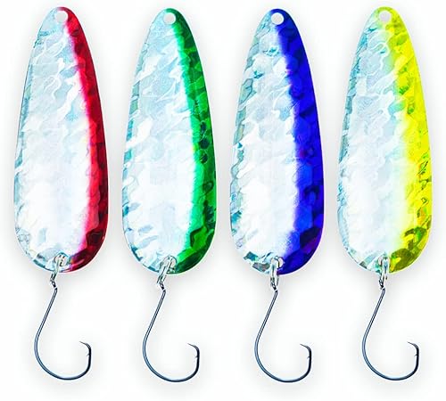 ETIC Toronto Wobbler - Kit de cucharas de pesca holograma 100% hechas de latón, 4 señuelos de pesca, aparejos de pesca, equipo de pesca, señuelos de