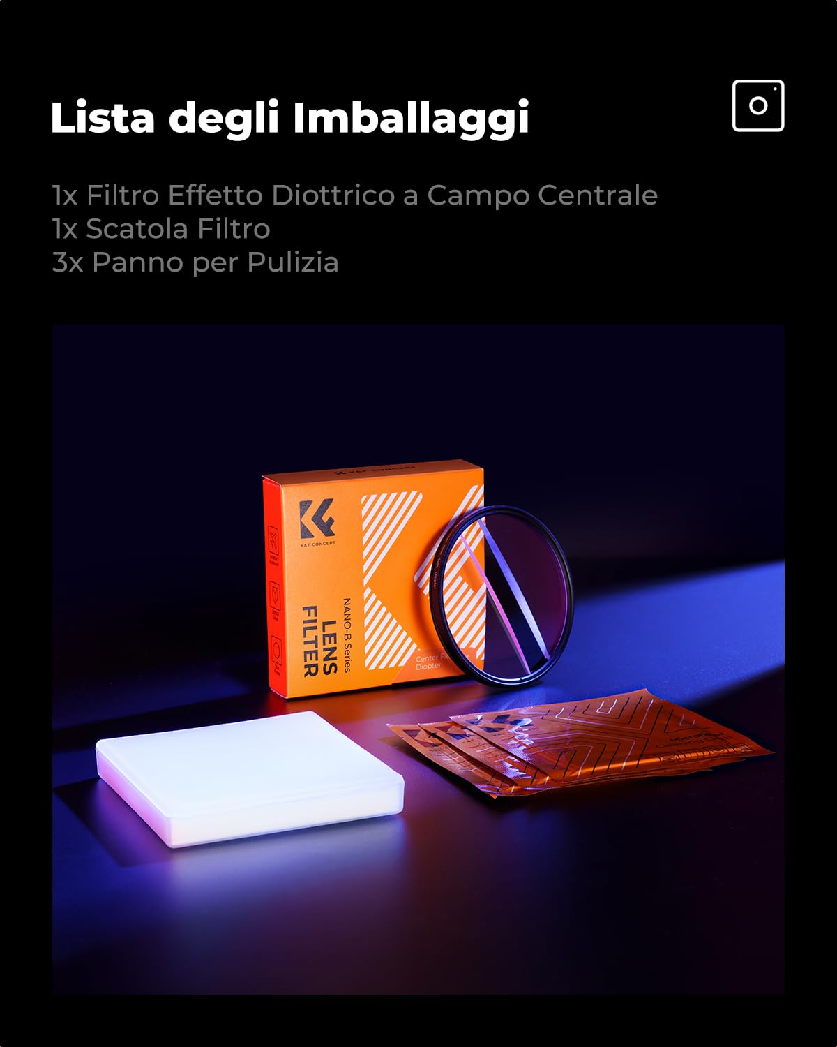 K&F CONCEPT 82mm Filtro Effetto Diottrico a Campo Centrale, Filtro Prisma Lineare per Vetro Ottico K9, Effetto Filtro di Sfumatura Rifrazione Colore Ripetuto in Primo Piano