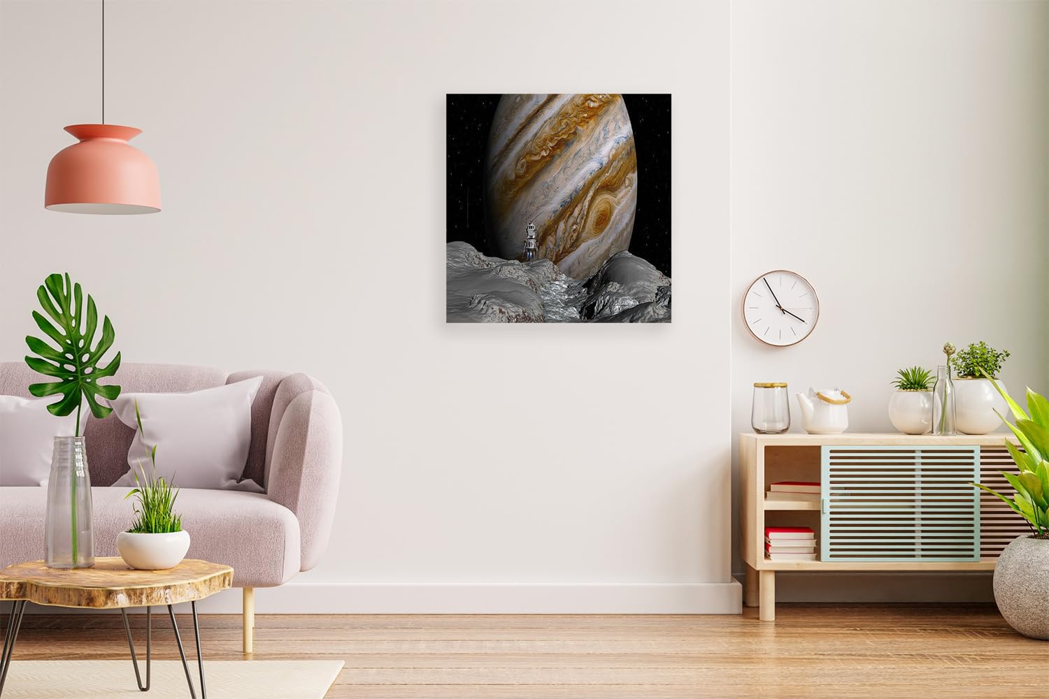 VERRE ART Printed Framed Canvas Painting for Home Decor Office Wall Studio Wall Living Room Decoration (14x14inch Wrapped) - Lander Over The Surface Of Ganymede