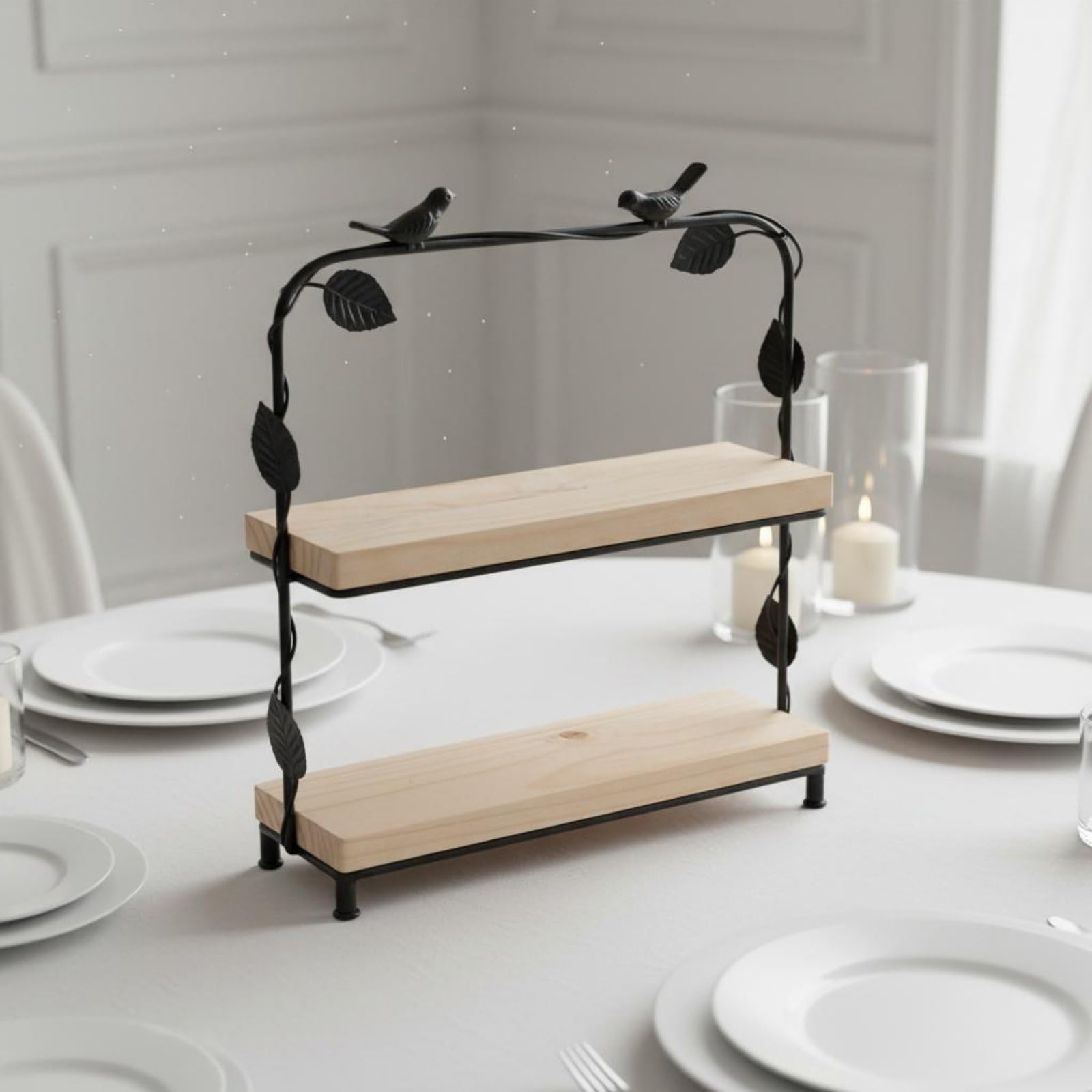 Soporte de Postres de Madera de Varias Bandeja Expositor Estante con Estilo Retro y Montaje Vertical para Diferenciadas y Mesa Ordenada Adecuado para , Basket 2-Tier