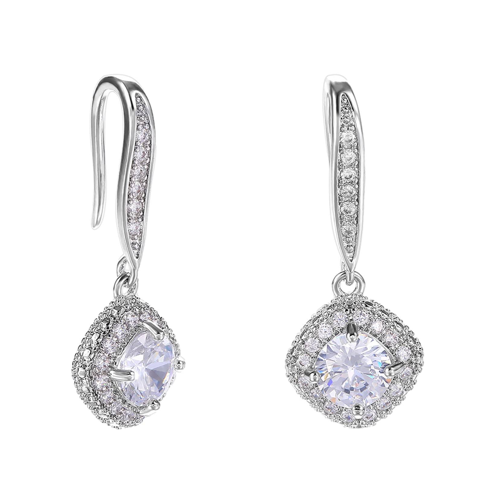 18K White Gold Created Gemstone Diamond Accent Drop Earrings Shape Cubic Zirconia Crystal Rhinestone Hypoallergenic