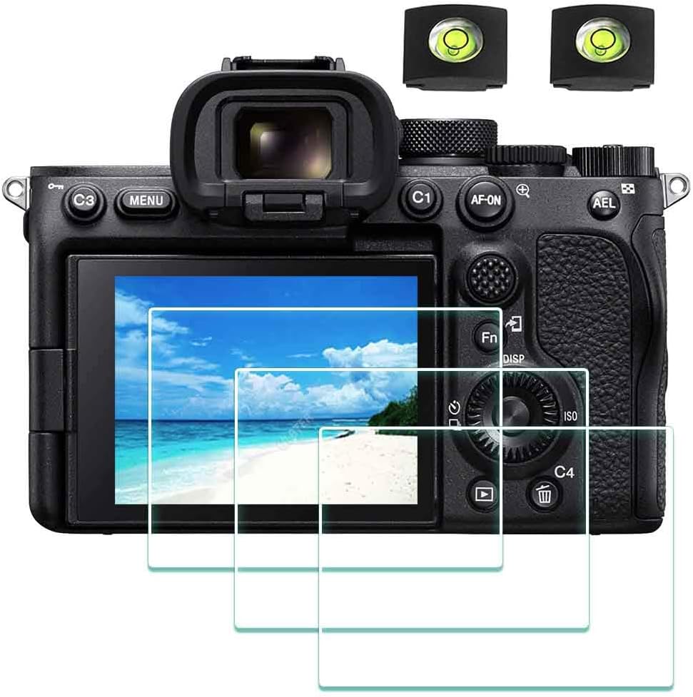 Screen Protector for Sony Alpha A7 III A7 II /A7R III A7R II / A7S III A7S II /7 III 7 II /7R III 7R II 7S III 7S II Camera & Hot Shoe Cover 9H Hardness Tempered Glass Anti-Scrach [3 Pieces]