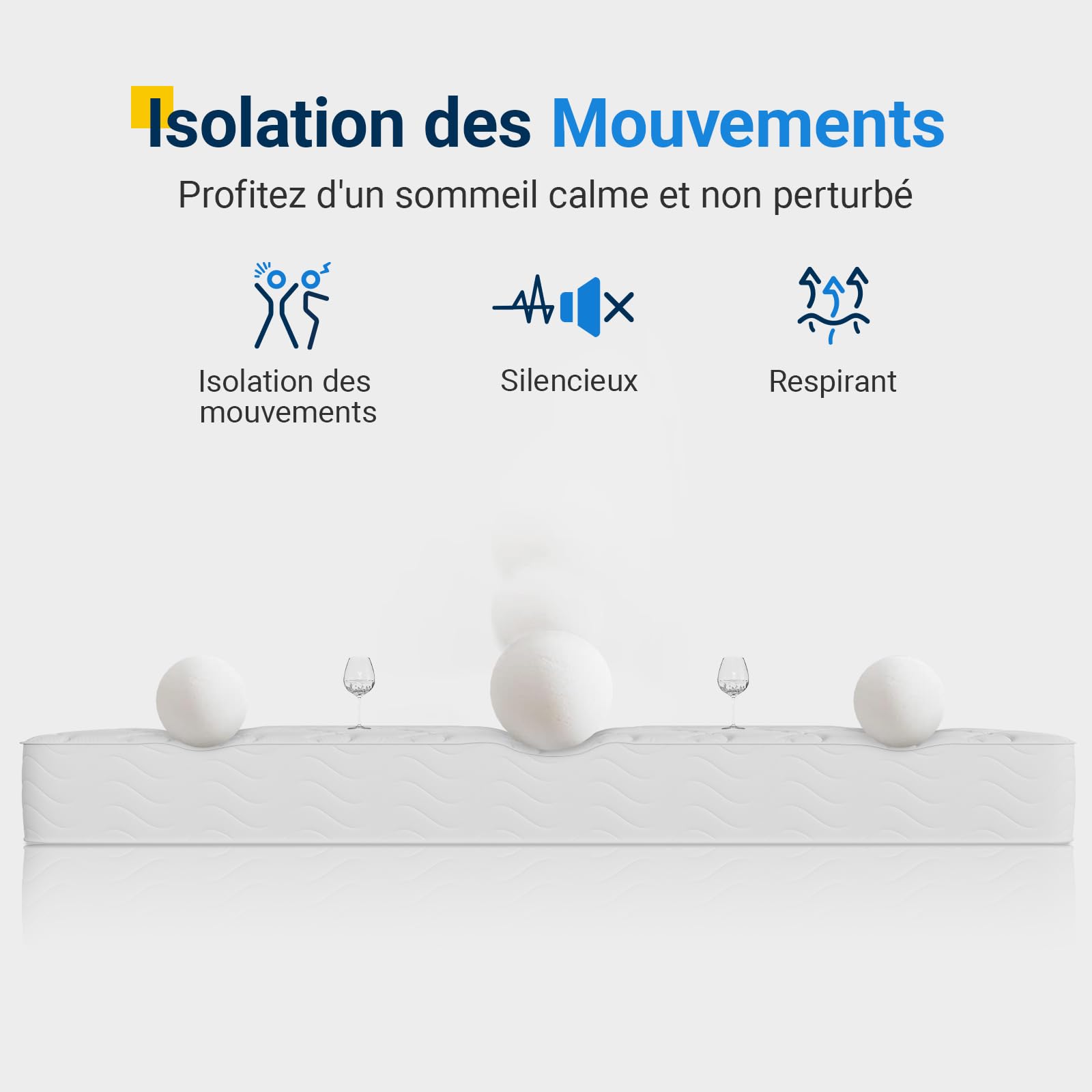 Avenco Matelas 90x200, 20CM, Matelas à Ressorts Ensachés, Mousse de Confort Double, Isolation des Mouvements, Certifié Sûr et Fiable par CertiPUR-US et Oeko-TEX, Soutien Lombaire