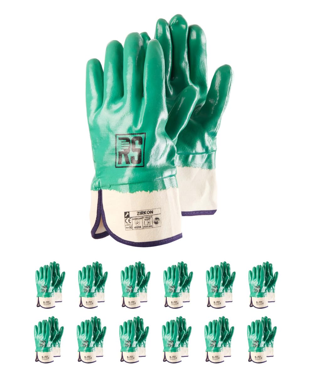 RS ZIRKON/Guanti in nitrile/Guanti da lavoro in nitrile/Rivestito in nitrile/Dimensione 10, 12 paia/verde bianco/guanti di montaggio/guanti guanti da lavoro/guanto protettivo