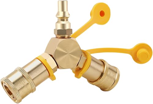 FEITON Divisor de tanque de propano de conexión rápida de 14 de pulgada, adaptador de conector en T de gas LP de 2 vías para cilindro de propano,