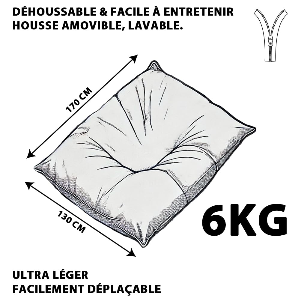 LIVEDECO - Pouf Géant Lin Intérieur Salon, Déhoussable, Cocooning Bleu Canard BiG52