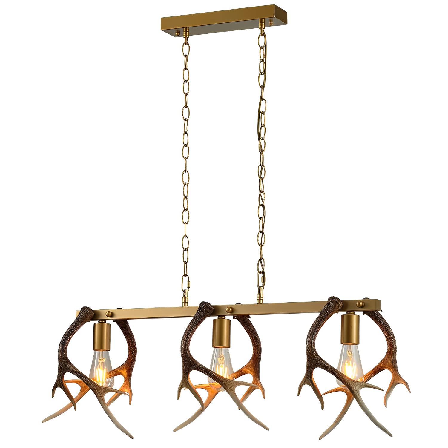 FYZDLAOR Linear Antler Chandeliers Farmhouse Retro Pendant Lights Faux Resin Deer Horn Hanging Chandelier for Dining Room Kitchen Island Ceiling Lighting Fixture