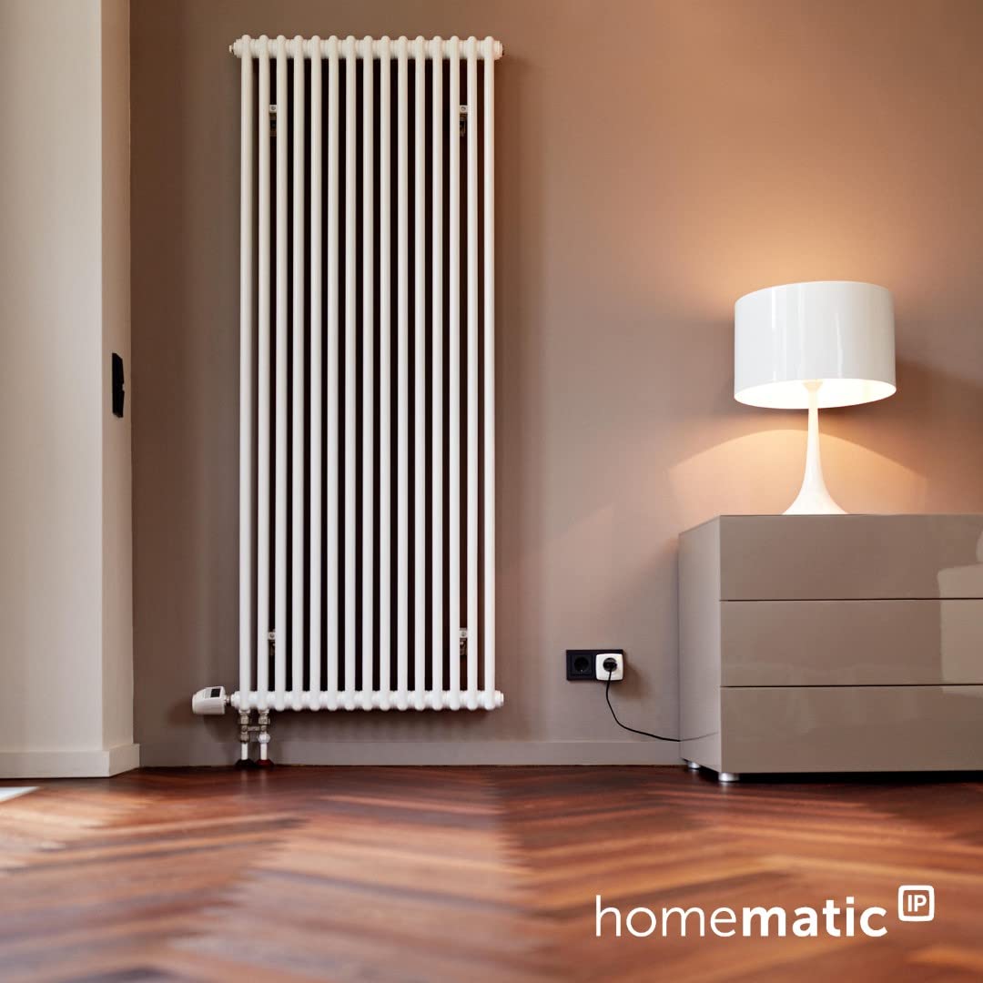 Homematic IP Schaltsteckdose, Smart Home, digitaler Zwischenstecker steuert Leuchten oder Elektrogeräte per App, Alexa & Google Home, Energie sparen, 157338A0