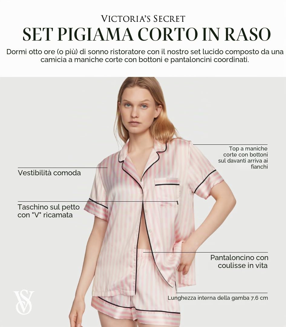 Victoria's Secret Satin Short Pajama Set CS Satin SPJ Donna (Pacco da 1)