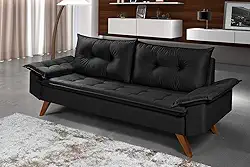Sofá Bariloche 3 Lugares Pés Em Madeira (Preto)