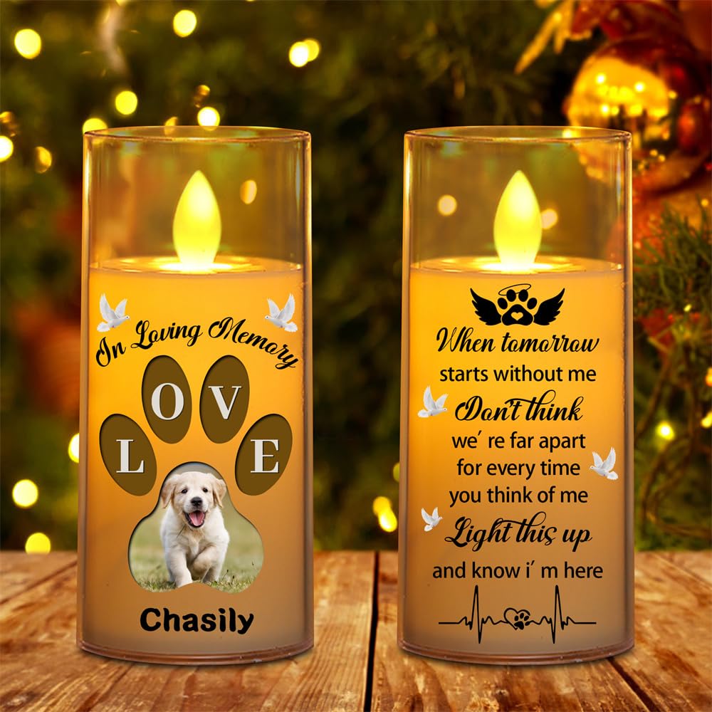 Reyrijf Personalized Dog LED Candle Lamp, Custom Photo Dog Memorial Candle, White Plastic, Contemporary Style, Battery Operated, Indoor Use