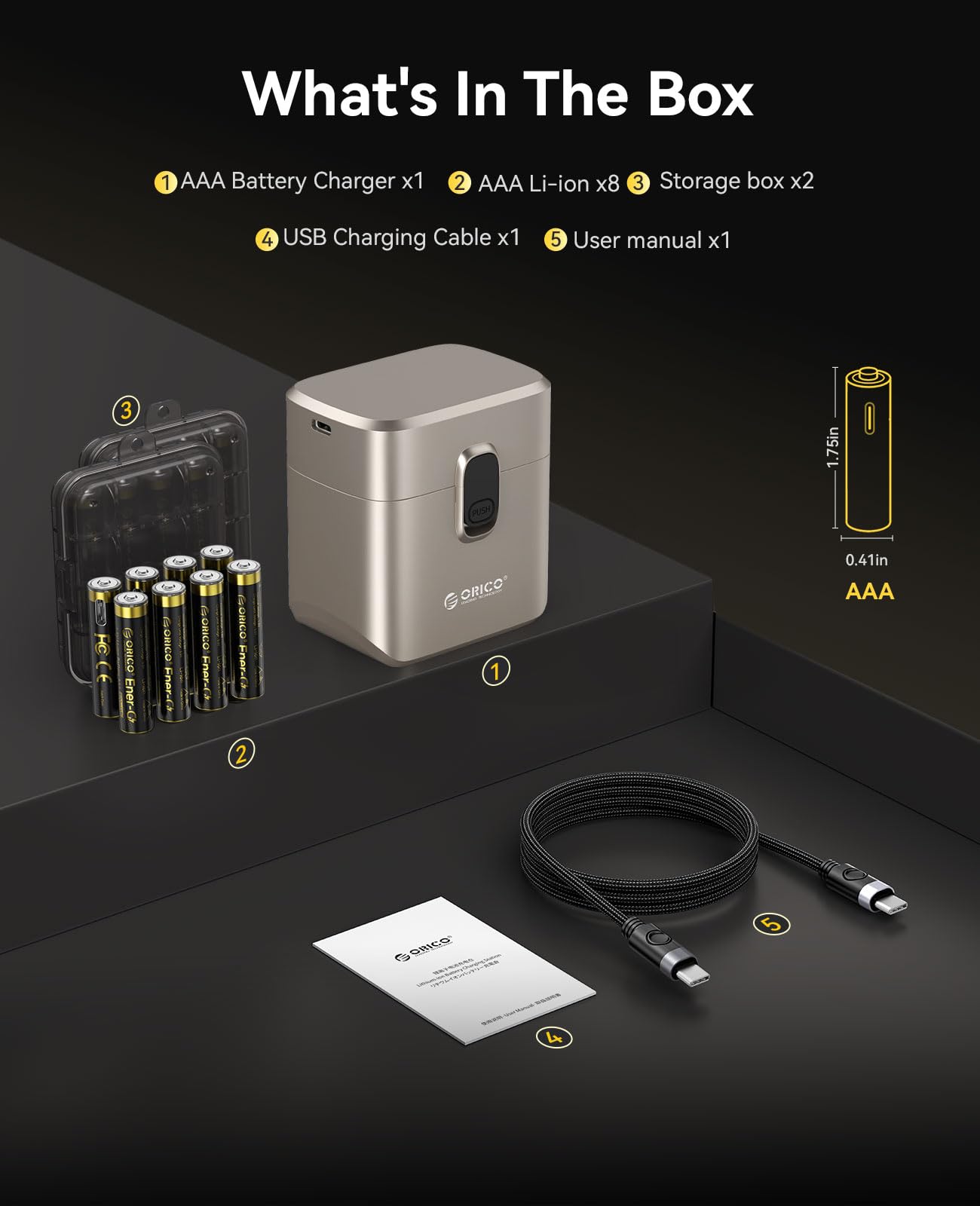 ORICO Lot de 8 Piles AAA Rechargeables Lithium 1,5V avec Chargeur, Sortie de Tension Constante, Charge Rapide 3H, 1500 Cycles, pour Caméra Blink, Manette Xbox, Jouets et Serrures Connectées - EV8P | Chargeur à 8 compartiments, idéal pour télécommande, sou