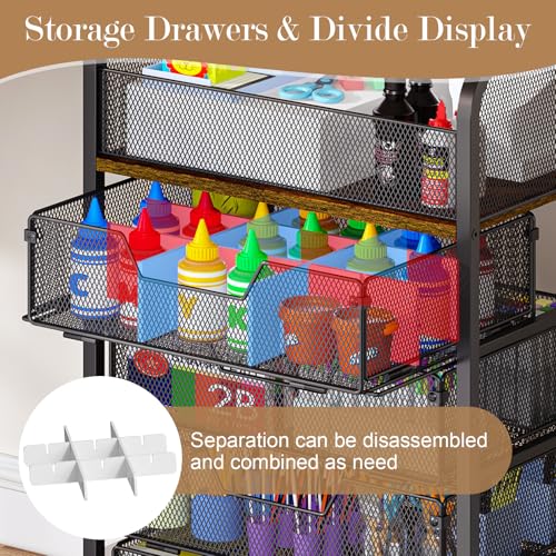 Image of Yociyoga 5-Tier Craft Cart with Wheels-Rolling Storage Cart with Drawers,Rolling Utility Cart with DIY Divider,Art Supply Organizer Cart,Rolling Cart with Drawers,Craft Organizers and Storage,Black