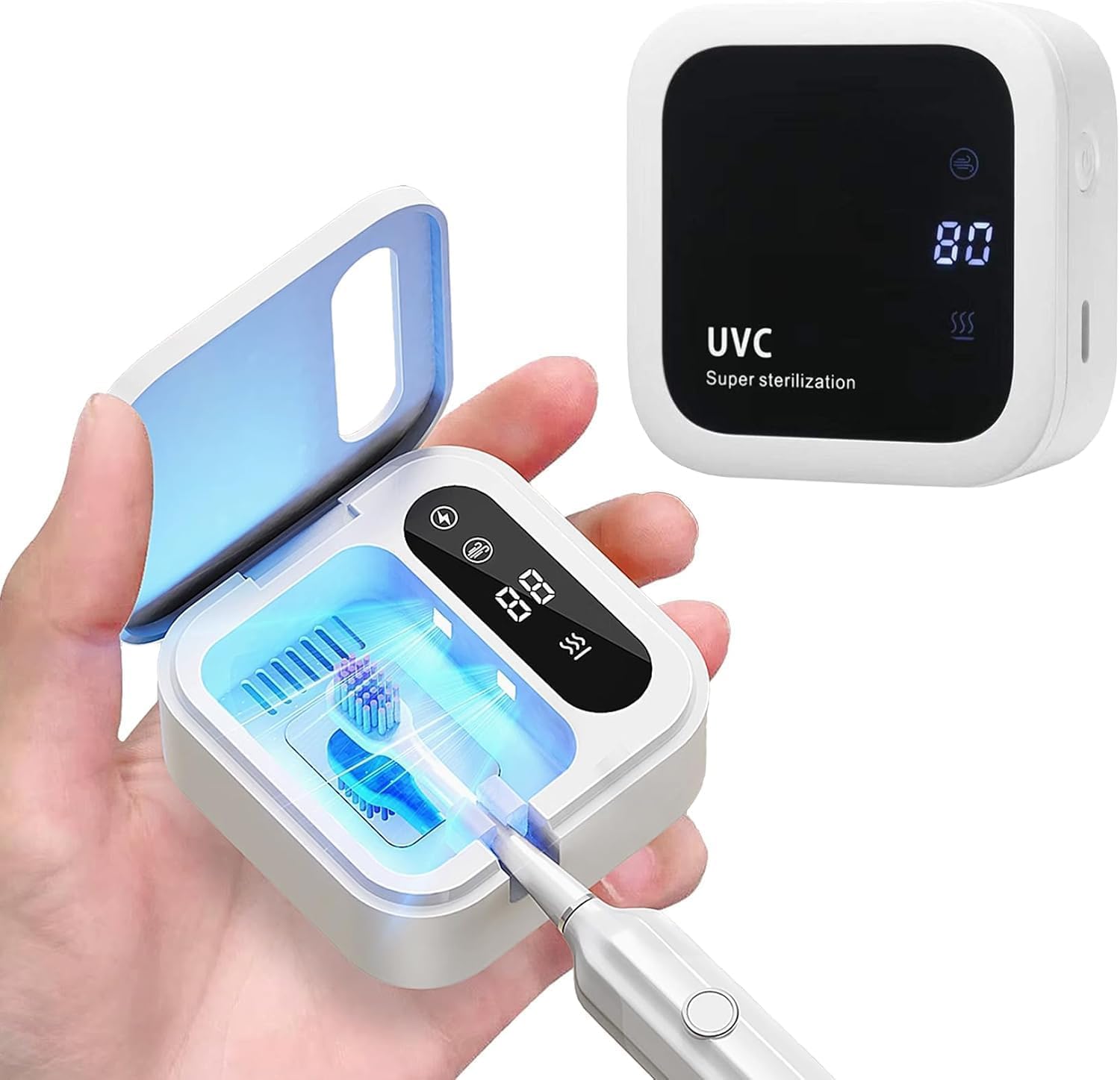 Stérilisateur de Brosse à Dents UV 2 en 1,Séchage Automatique 99,9% Anti-Bactérien,Support Mural sans Perçage, Portable à Bas Bruit, Batterie 1000mAh,Hygiène Bucco-Dentaire Salle de Bain (Blanc)
