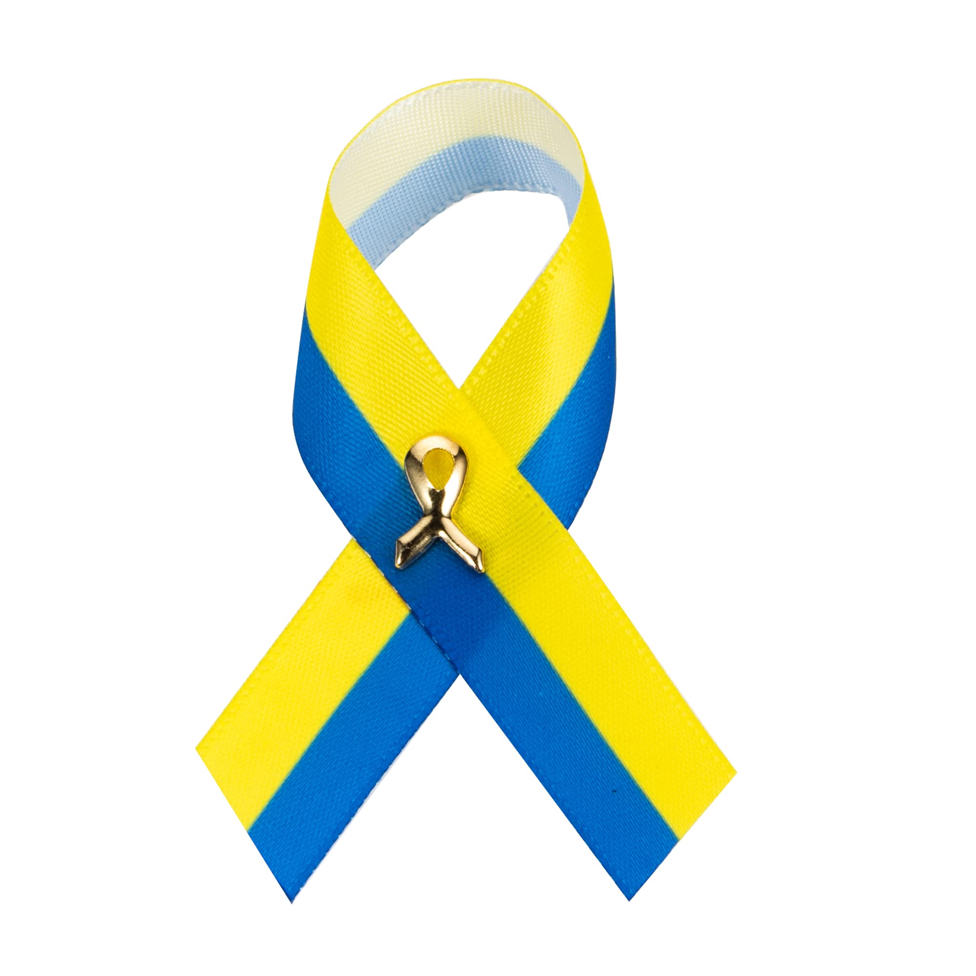 Satin Blue & Yellow Ribbon Pin for Down Syndrome, Ukraine Support - Perfect for Support Groups & Fundraisers - 1 Pin