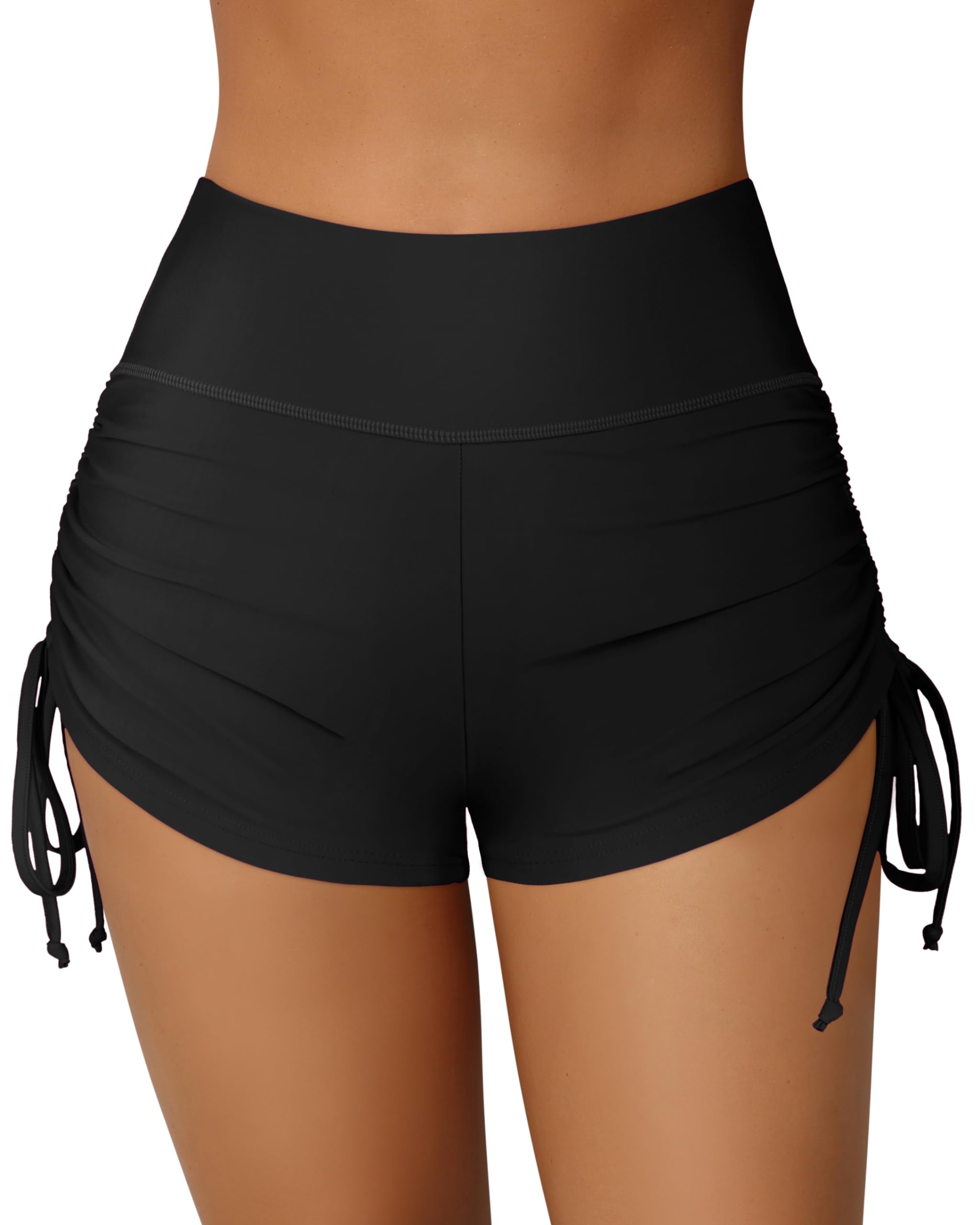 ATTRACO Women Swim Shorts High Waisted Swimsuit Shorts Scalloped Tie Side | Scallpoed Hem, High Waisted, Tummy Control, Full Liner, Drawstring Side, Quick Dry, Elastic Fabric, Swimming, Beach Wear
