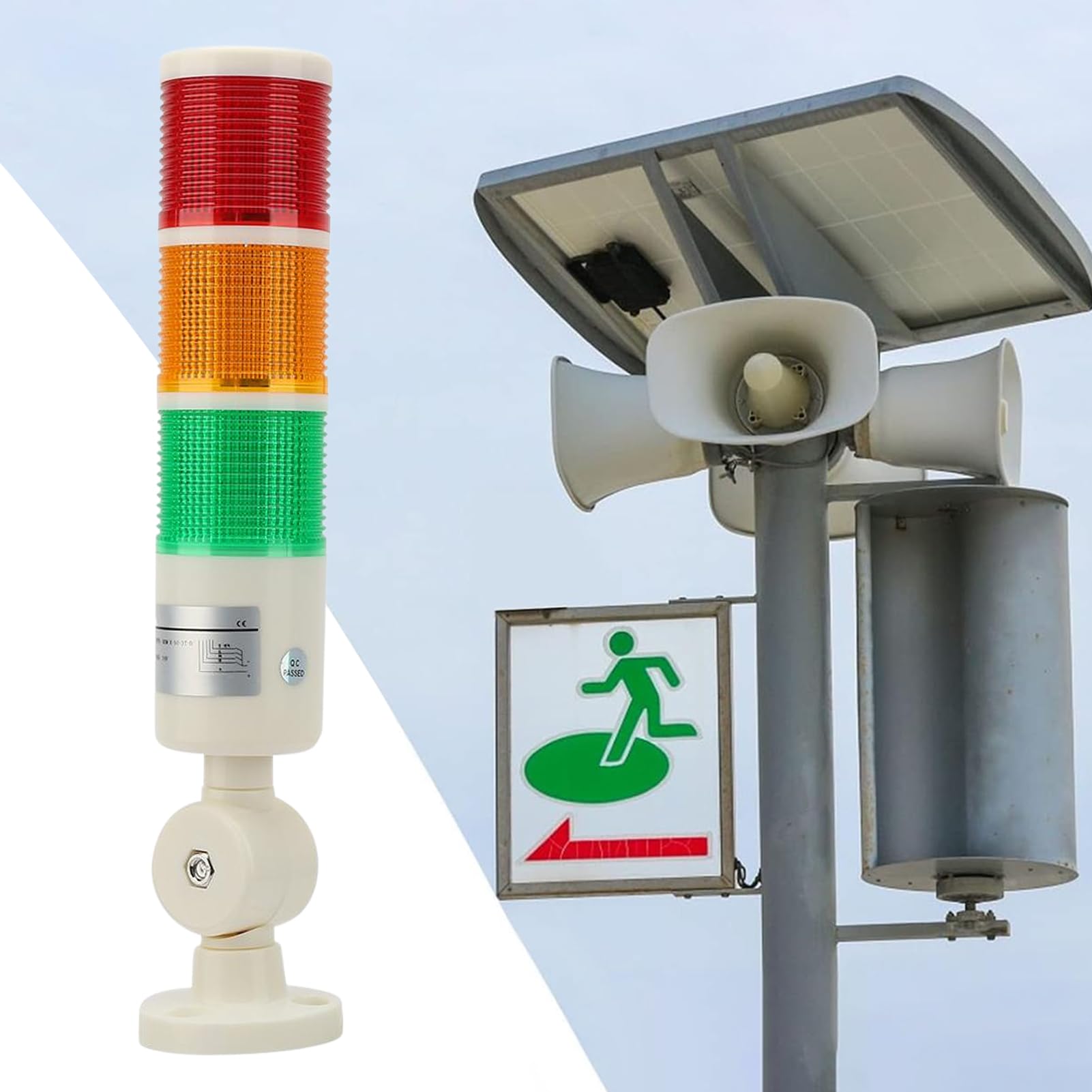Luce della torre del segnale LED industriale, luce di avvertimento a 3 colori (rosso/arancione/verde) Luce di base pieghevole 24VDC, per il cantiere di fabbrica, consumo di energia basso 2W