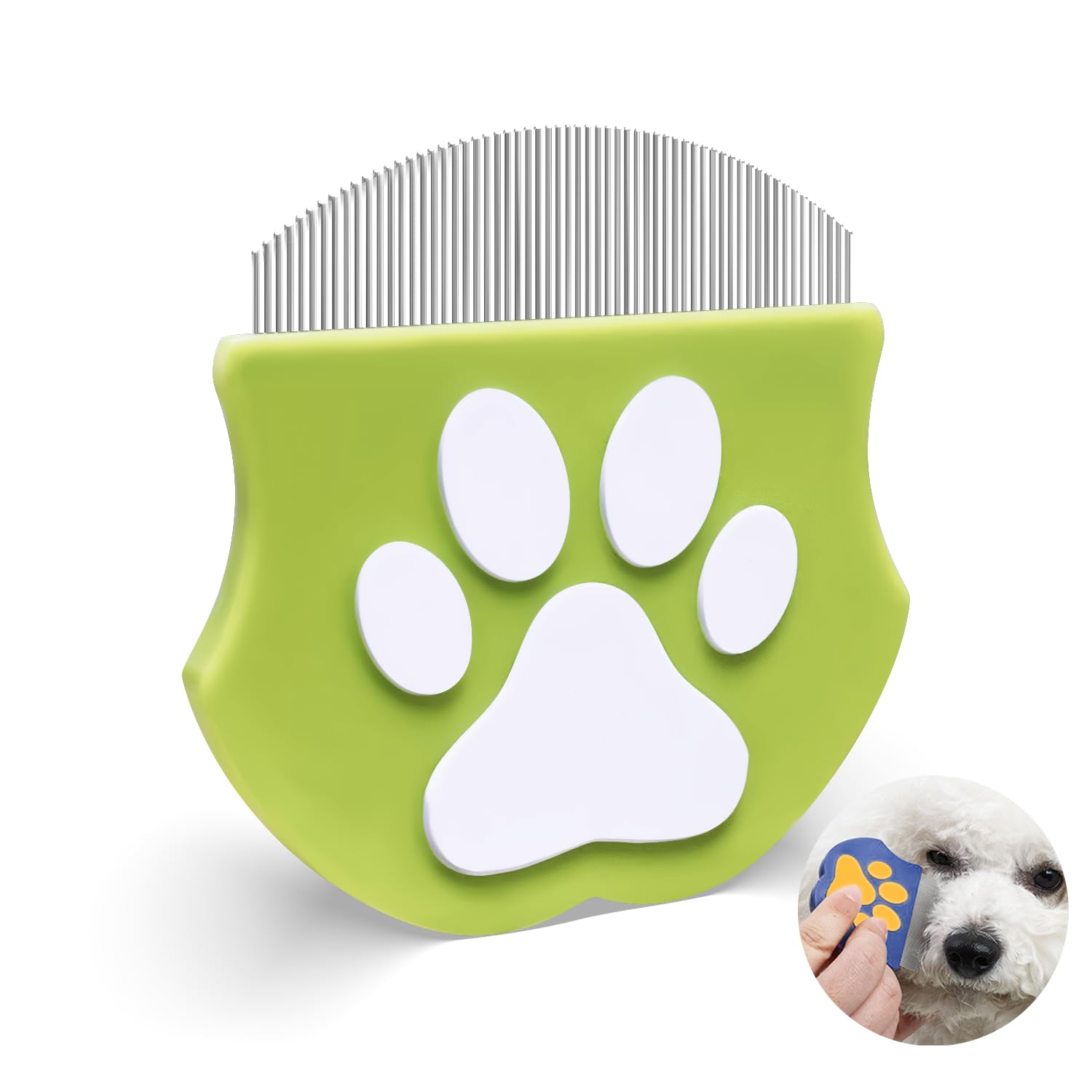 Flea Comb for Dogs Cats, Flea Lice Comb, Professional Eye Comb for Pets, Stainless Steel Tear Stain Remover for Cats & Dogs, for Removing Tear Stains, Fleas, Dandruff, Lice-Green