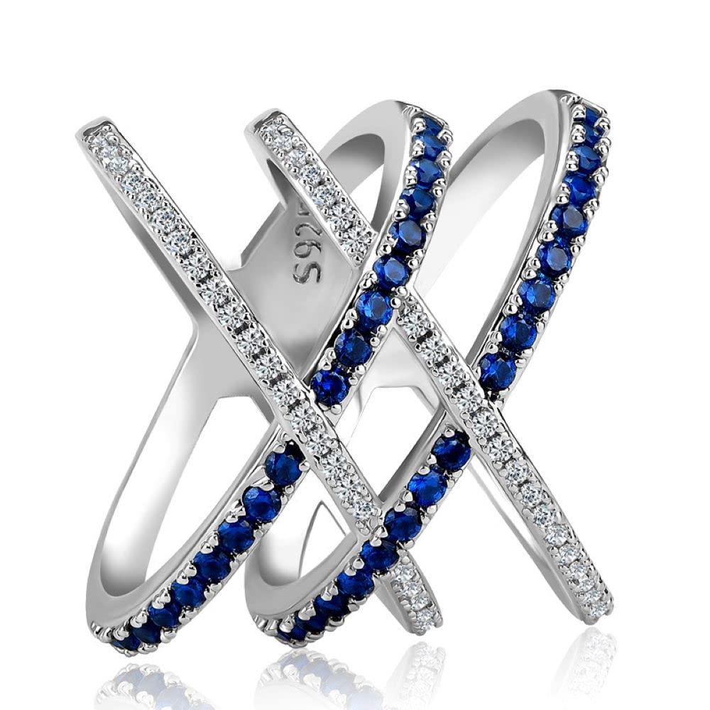 925 Sterling Silver Creative Cross X-Shape Full Inlaid Blue Diamond Zircon Ring Diamond Ring Zircon Ring Female Jewelry Found Earrings