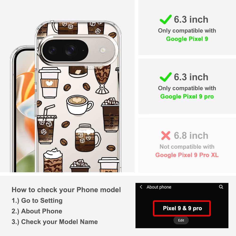 MOSNOVO Case for Google Pixel 10 & Pixel 10 Pro, [Buffertech 6.6ft Military-Grade Drop Protection] [Anti Peel Off Tech] Clear TPU Bumper Phone Case Cover Design - Cute Cherry — view 516