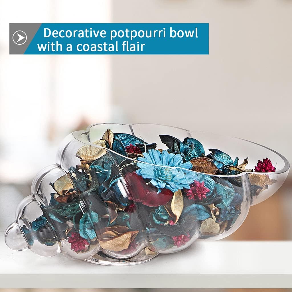 MDLUU Glass Shell Vase, 10-Inch Seashell Potpourri Holder, Decorative Conch Bowl for Shell Collection Display, Sea Glass, Air Plant