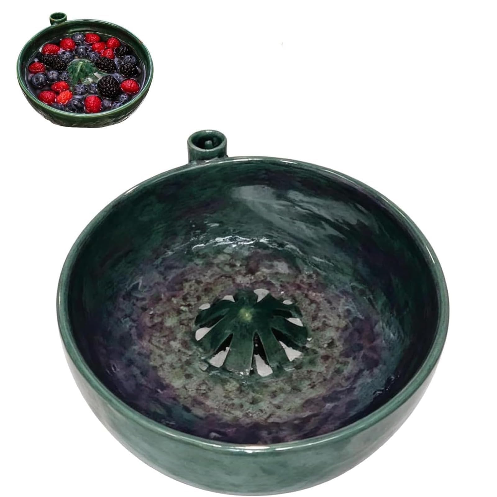 Generico Ciotola Rotante Per Il Lavaggio Dei Frutti Di Bosco, Lavaverdure in Ceramica, Cestello Filtrante A Rotazione Automatica, Lavaverdure Automatico Multiuso, Base A Drenaggio Rapido (1pcs)