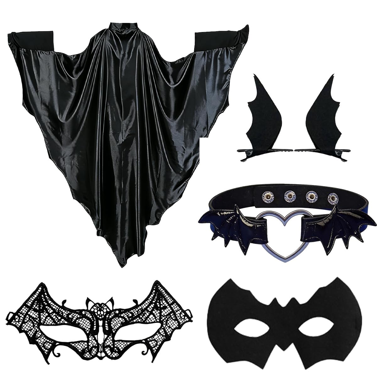 Bat Wings Costume Set, 6 PCS Bat Costume Set, Role Play Party with Cape, Eye Mask & Hair Clipsand Necklace