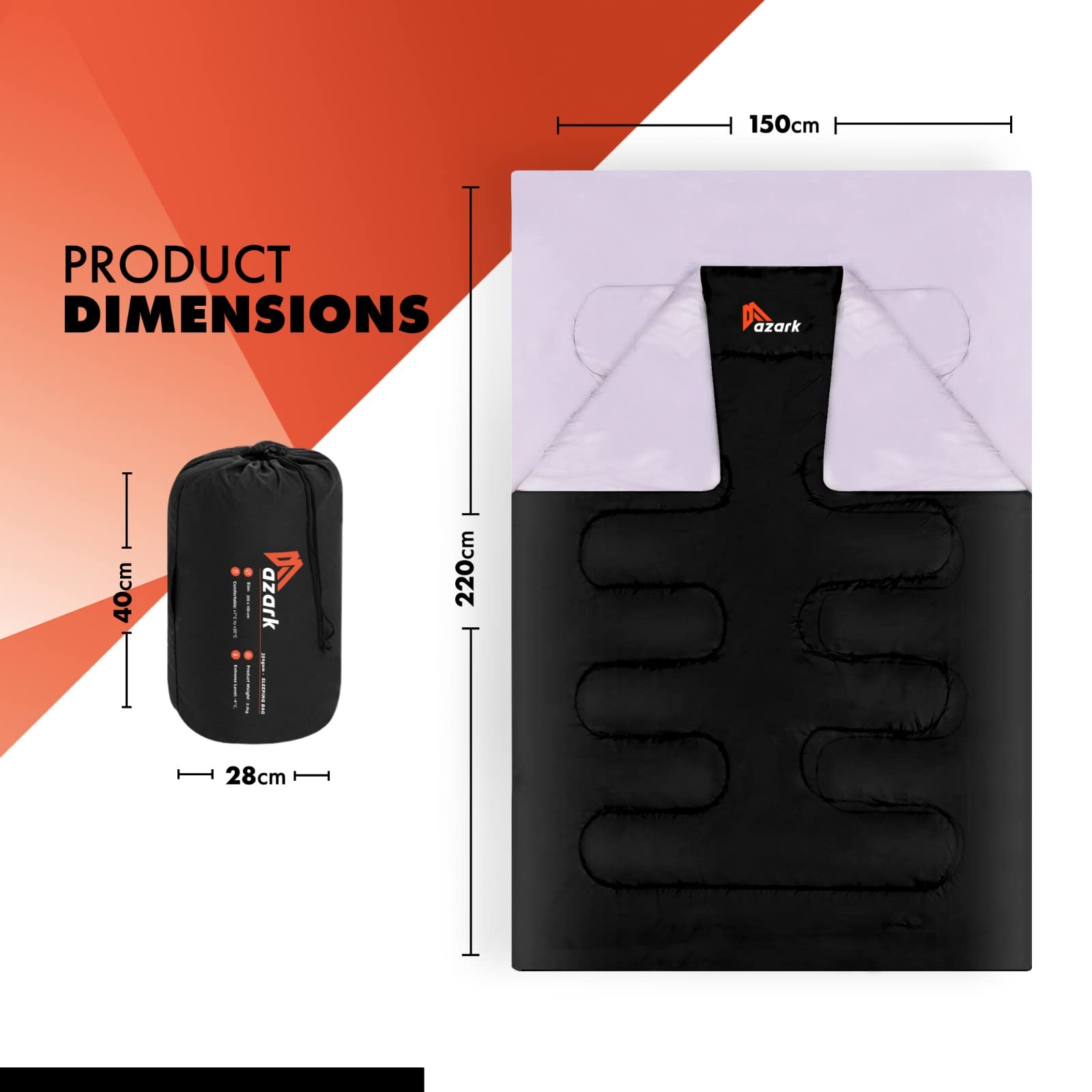 azark Double Sleeping Bag Saco de Dormir Doble, Unisex