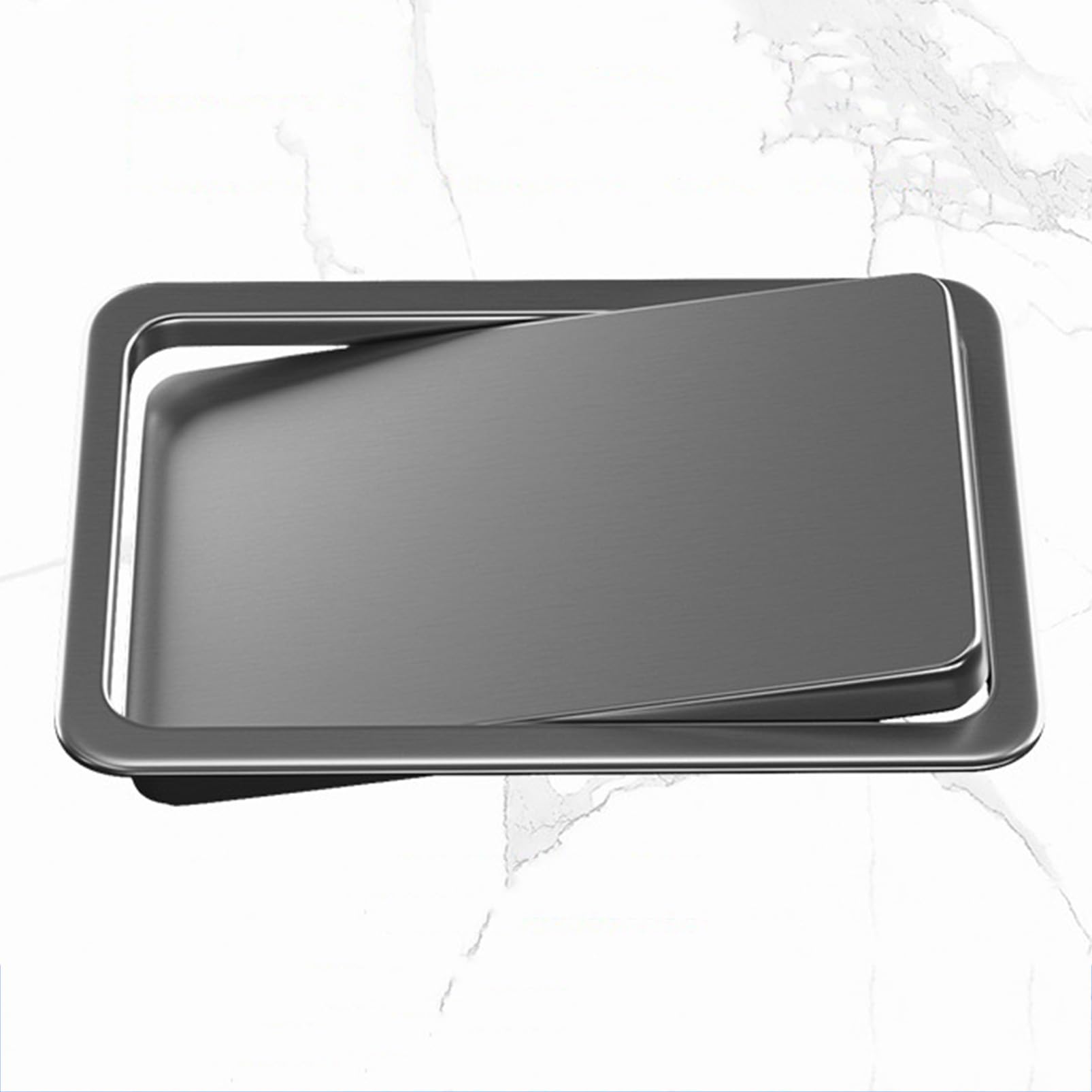 TIANQIHAO Recessed Waste Chute Lid, 304 Stainless Steel Balance Flap Cover For Countertop, Brushed Surface Trash Bin Swing Lid For Kitchen Garbage Disposal,Grey-230×164mm