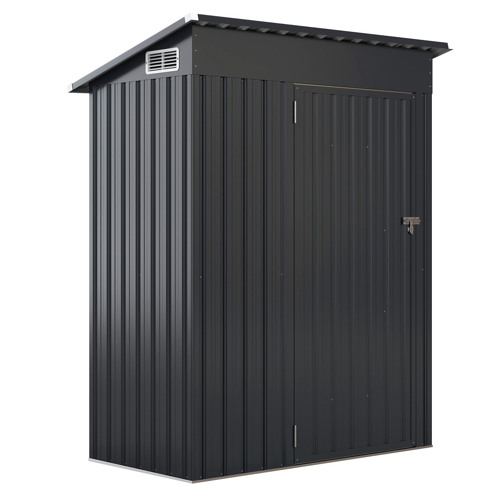 COSTWAY Gartenhaus Metall, Gerätehaus mit Pultdach & Tür (Dunkelgrau) | Geräteschuppen abschließbar, Gartenhütte Gartenschuppen, Garten Schuppen Outdoor, 150 x 90,5 x 185 cm | 1,5 m³