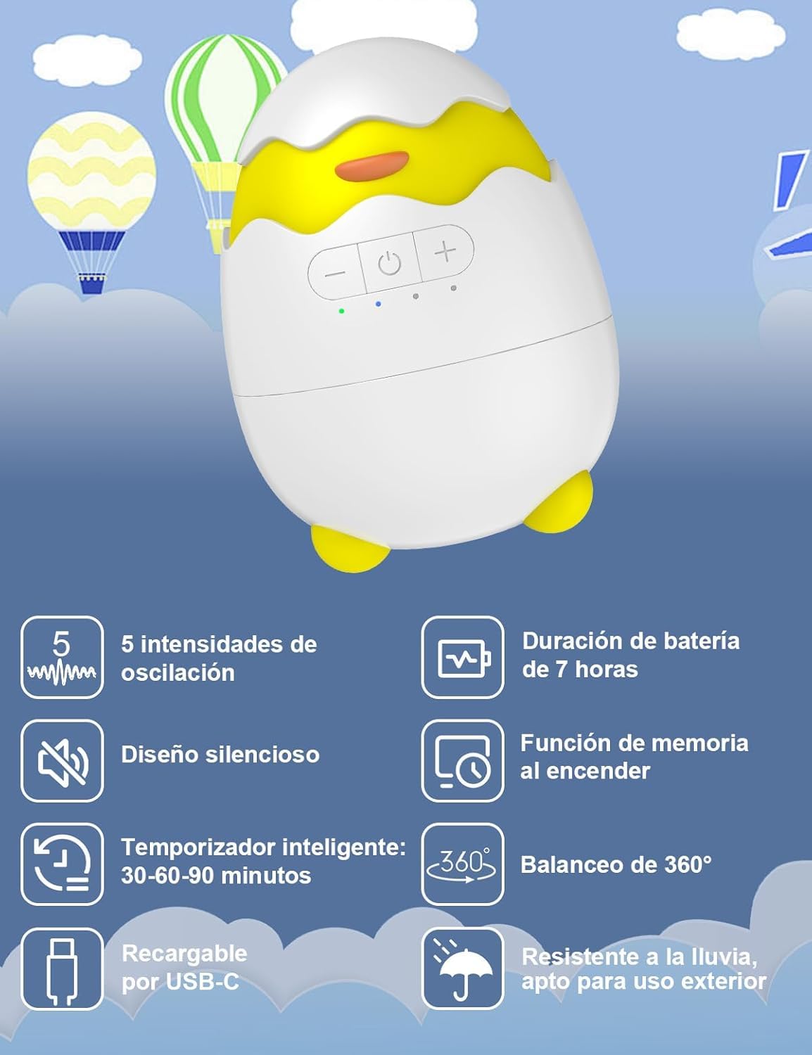 Robofun Baby Rocker-Diseño original-Columpio Para Cochecito De bebé, Temporizador De 30/60/90 Minutos, Carga USB-C, 3 Ajustes De Intensidad - Apta Para Todos Los Cochecitos