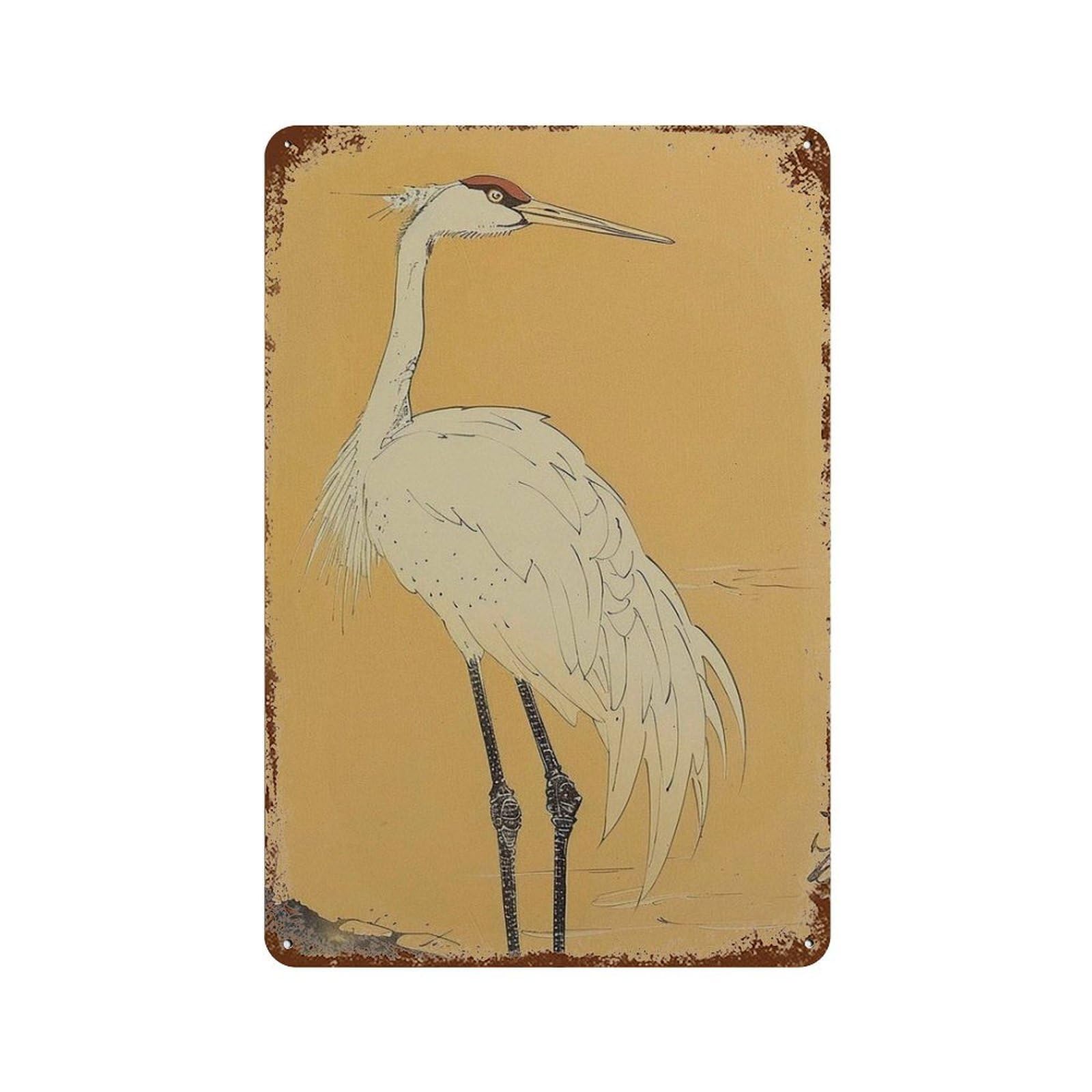 xiaoxiaoshen Japanese Crane Minimalist Bird Wabi Sabi Ukiyo Wall Decor Art Metal Tin Poster Modern Home Decor Art Home Bar Shop Decorations Vintage Sign 30x20cm