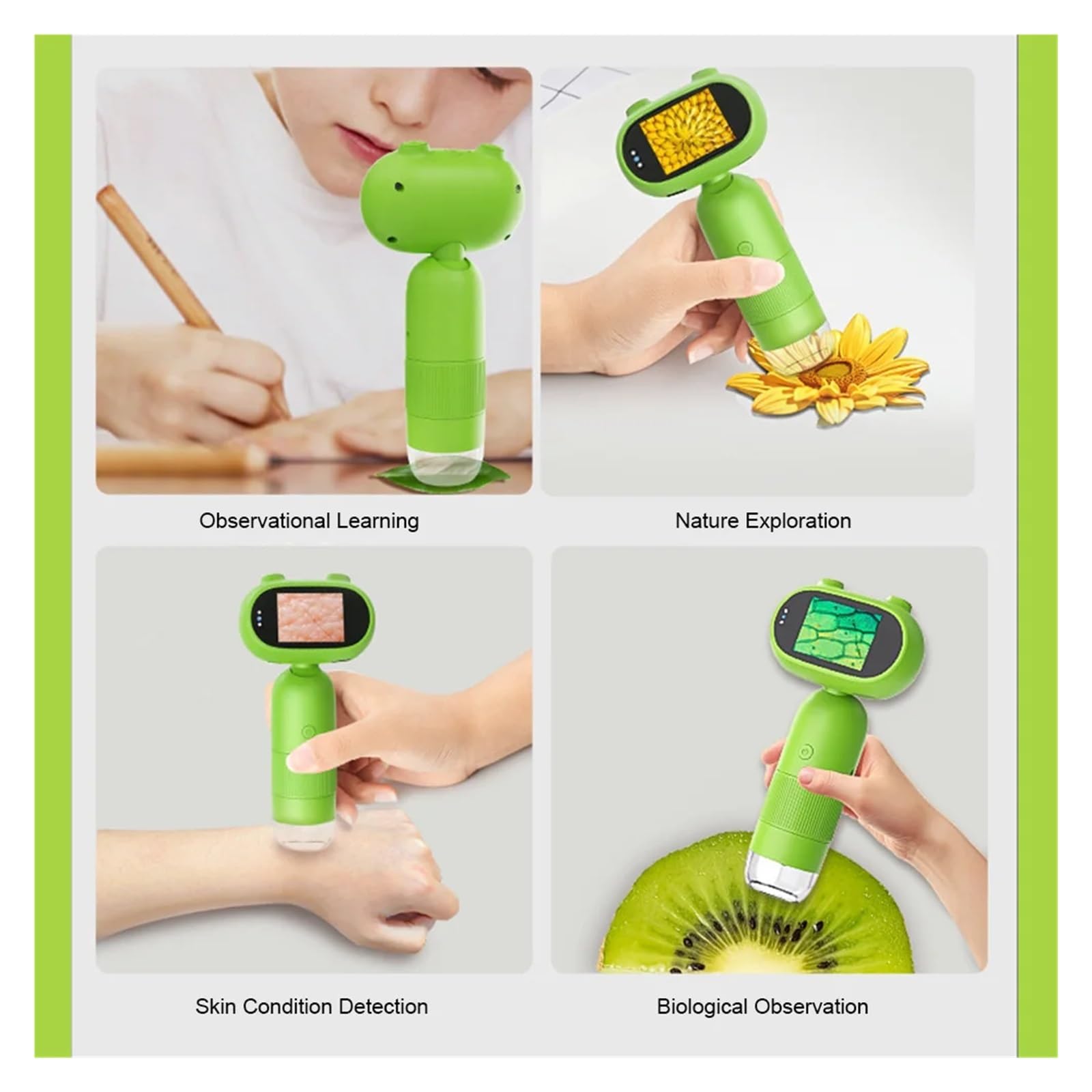 Microscopio Digital de Laboratorio for niños 1000 aumentos, microscopio electrónico con Pantalla IPS 2 Pulgadas, cámara Lupa y función Foto Video 8 Luces LED