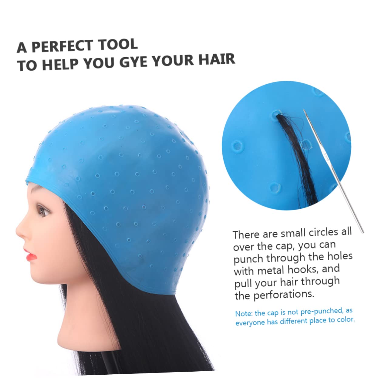 3piezas Gorro De Color Azul De Silicona Para Teñido De Cabello Con Agujas Herramienta De Coloración Para Salones y Barberías