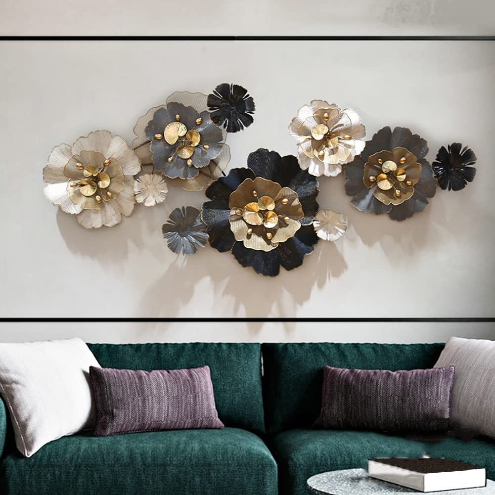 WSNCXFW 52.7X25.7 Large Metal Wall Decor, Boho Lotus Leaf Metal Wall Decoration, 3D Stacked Flower Wall Art Décor, Nautical Coastal Outdoor Wall Decor, for Living Room Bedroom
