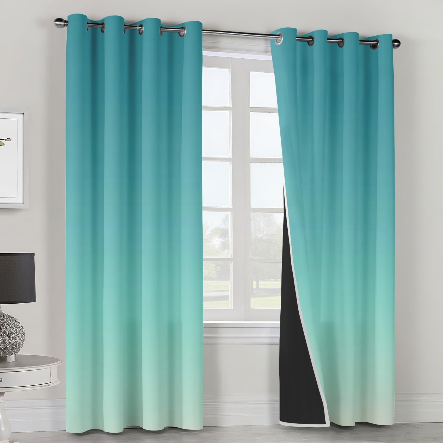 Blau Farbverlauf Vorhänge für Wohnzimmer Schlafzimmer Kinderzimmer 140x140cm(BxH) Ombré Vorhang Blickdicht Gardinen mit Ösen, Kälteschutz Thermo Verdunklungsvorhänge, 2er Set