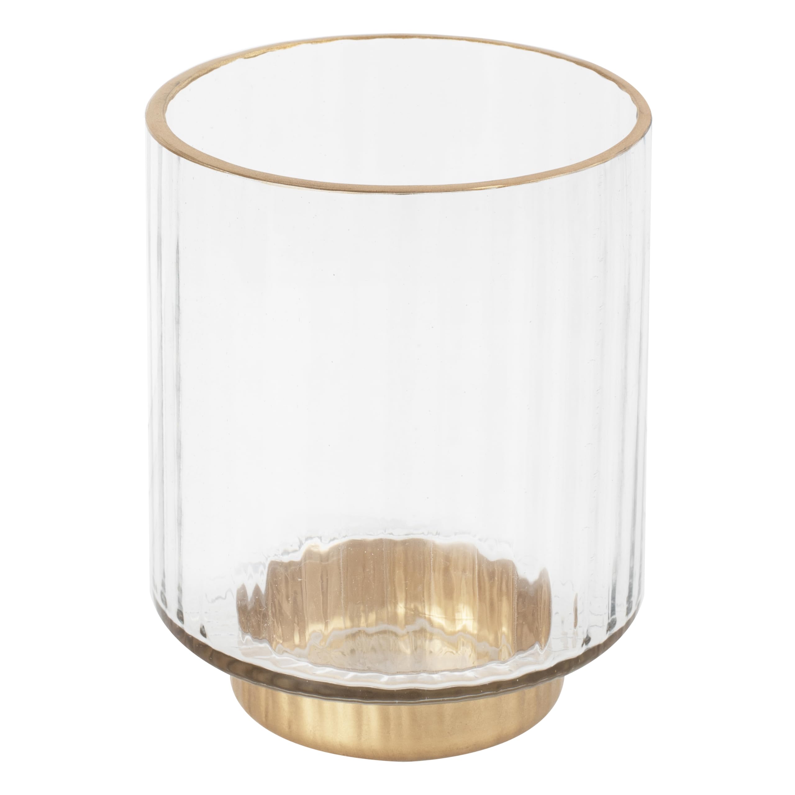 Ginger Ray Geribbelde glazen orkaan kaarsenhouder met gouden rand en basis bruiloft tafeldecoratie 10 cm x 13 cm