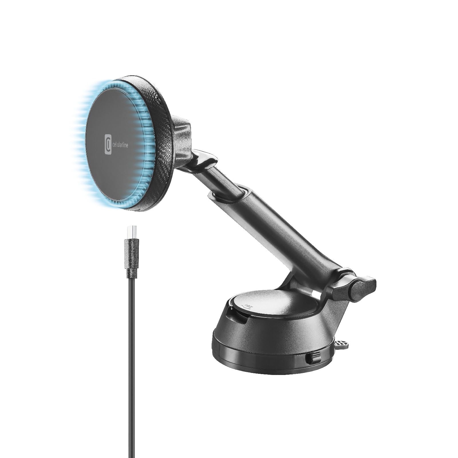 cellularline Supporto da Auto Magsafe - Sistema di Raffreddamento - per iPhone da Serie 12 in Poi - Carica Wireless a 7,5W - Fissaggio su bocchette universali, su cruscotto o Vetro - Nero