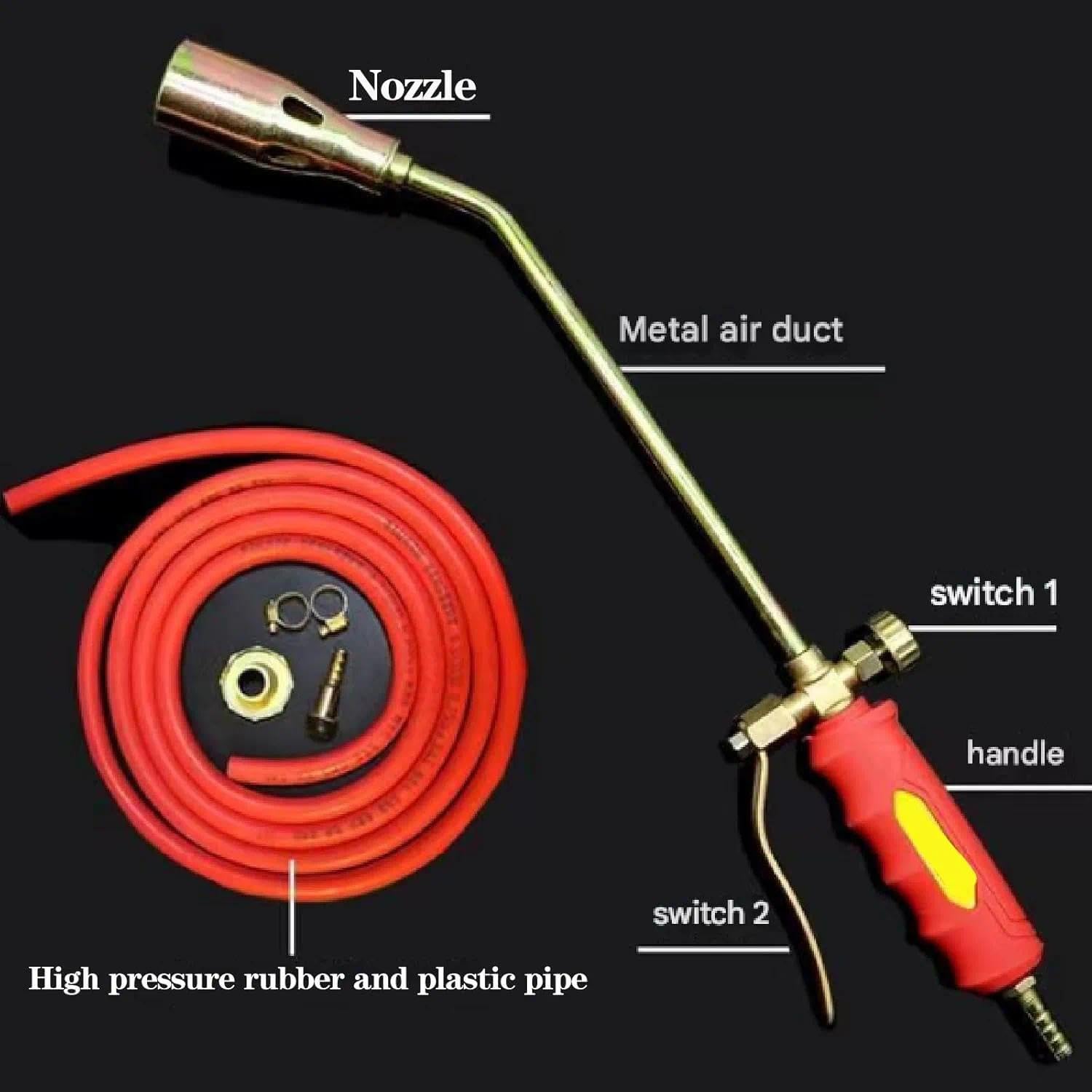 Bruciatore per erbacce, torcia a propano ad alta potenza per giardinaggio, scioglimento della neve, tetto, include tubo e tubo da 198 cm