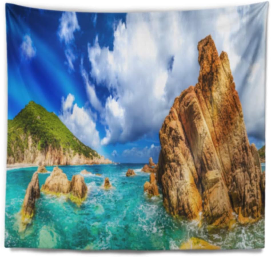 Designart ' Costa Paradiso Close View' Seashore Photo Tapestry Blanket Décor Wall Art for Home and Office x Large: 92 in. x 78 in