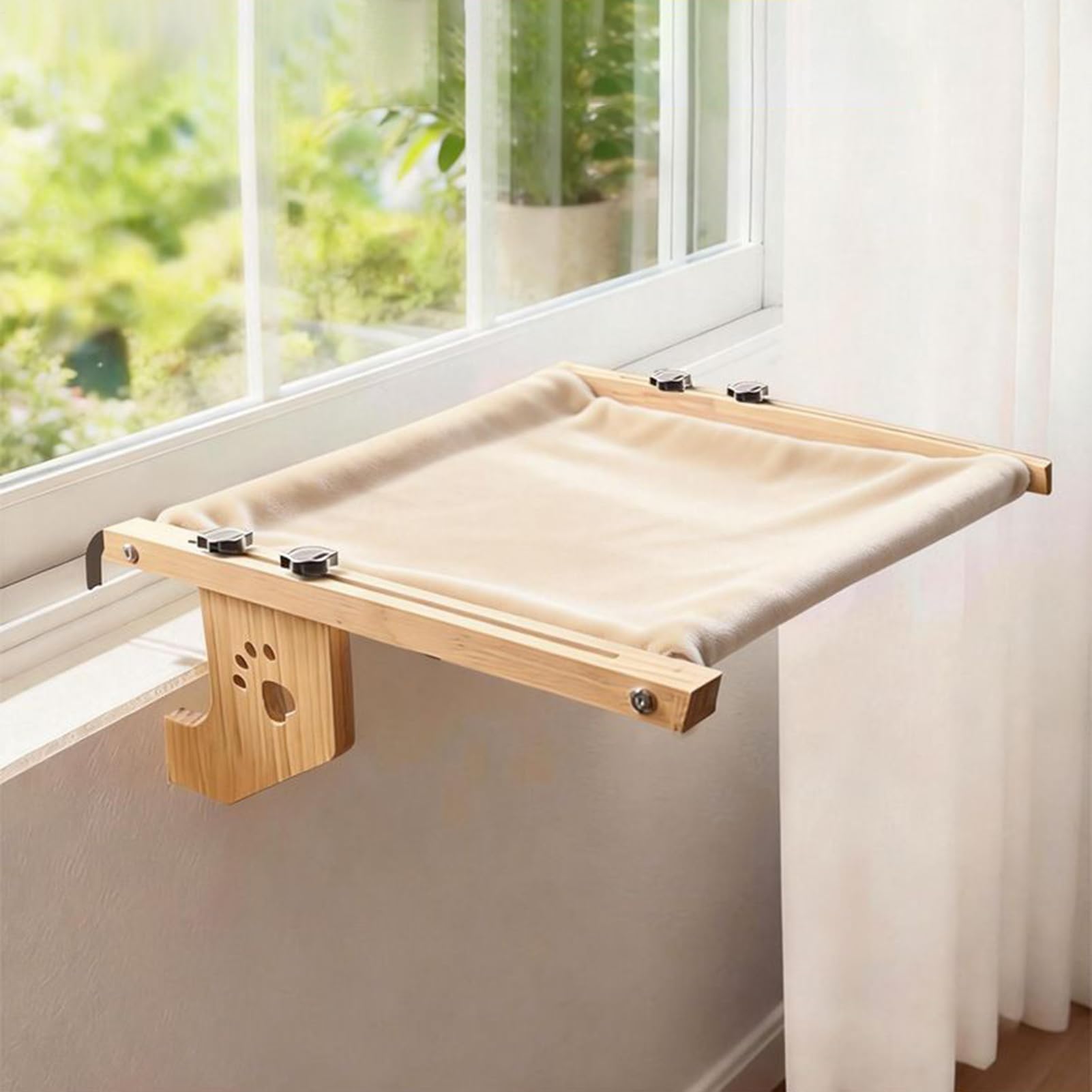 Amaca da Finestra per Gatti Cuccetta di Riposo in Legno | con Copertura Morbida per Interni per Interni Balcone