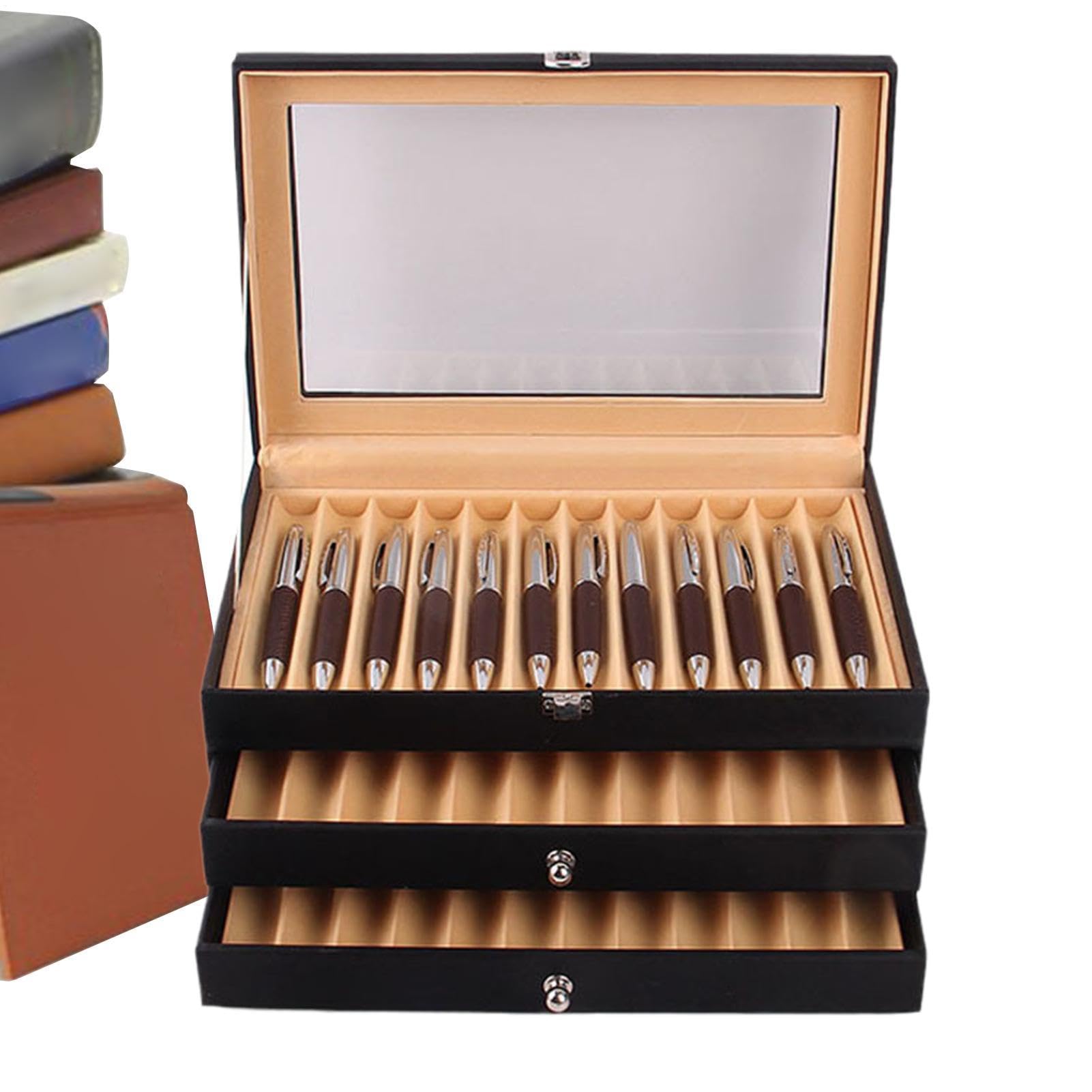 Stifte-Organizer 36 Fächer, 3-stufige PU-Leder Display-Box mit großer | Stifte-, Bleistift- und Marker-Box für Zuhause Schlafzimmer Arbeitszimmer Schule Wohnheim Feiern Kinder und Erwach